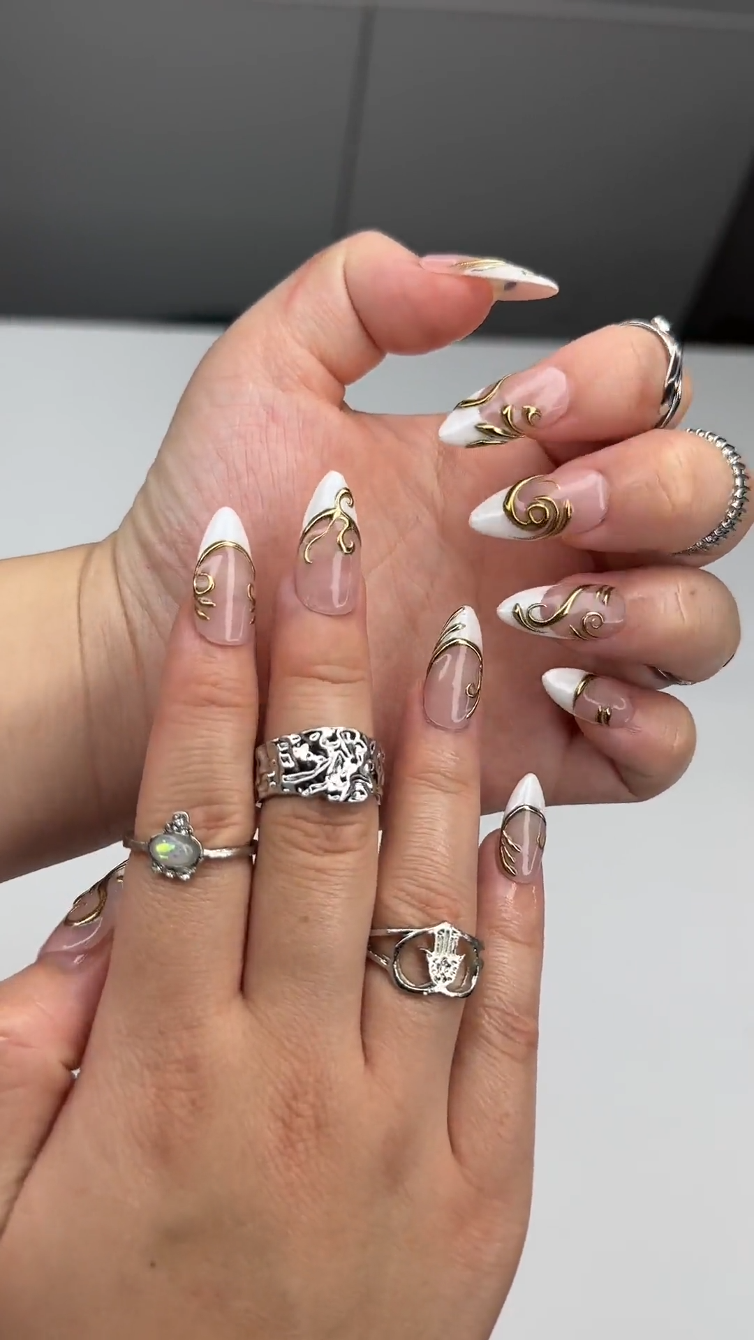 Gold Baroque Almond Press On Nails | Luxury 3D Chrome Bridal Wedding Nail Art | OB402LK